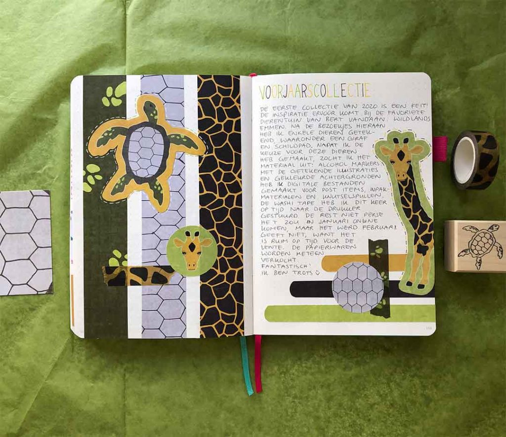 Bullet journal spread dierentuin met giraf & schildpad collectie