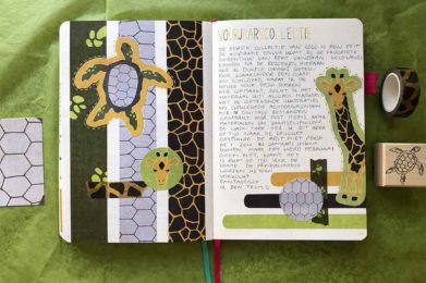 Bullet journal spread dierentuin met giraf & schildpad collectie