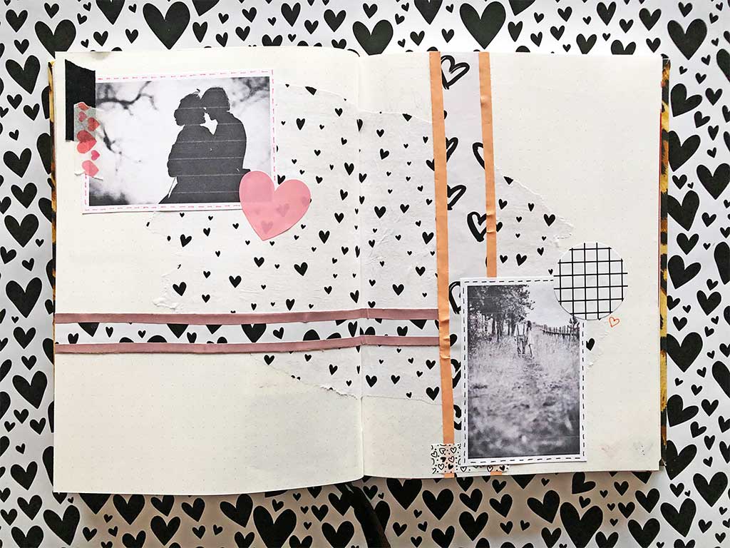 Valentijn journal spread zwart wit