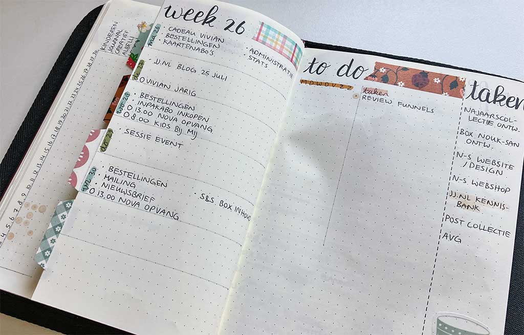 Weekoverzichten met tabbladen als monthly log