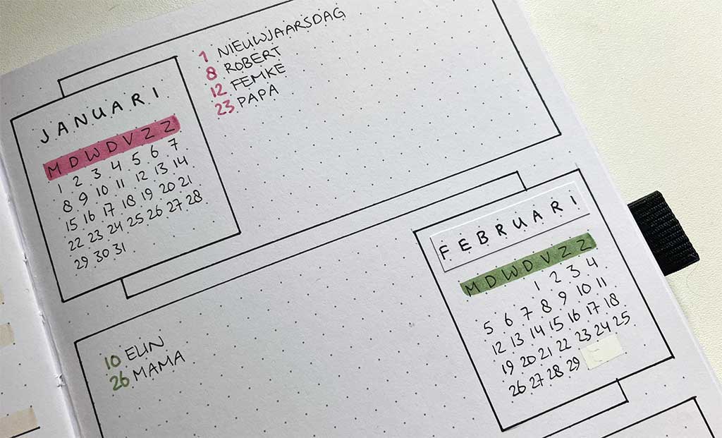 Future log: 3 minikalenders met horizontale vakken