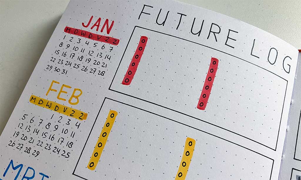 Future log: 4 minikalenders met horizontale vakken