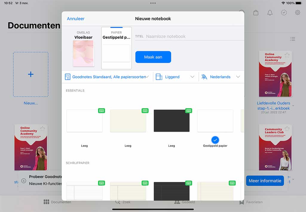 Nieuw notitieboek aanmaken in GoodNotes