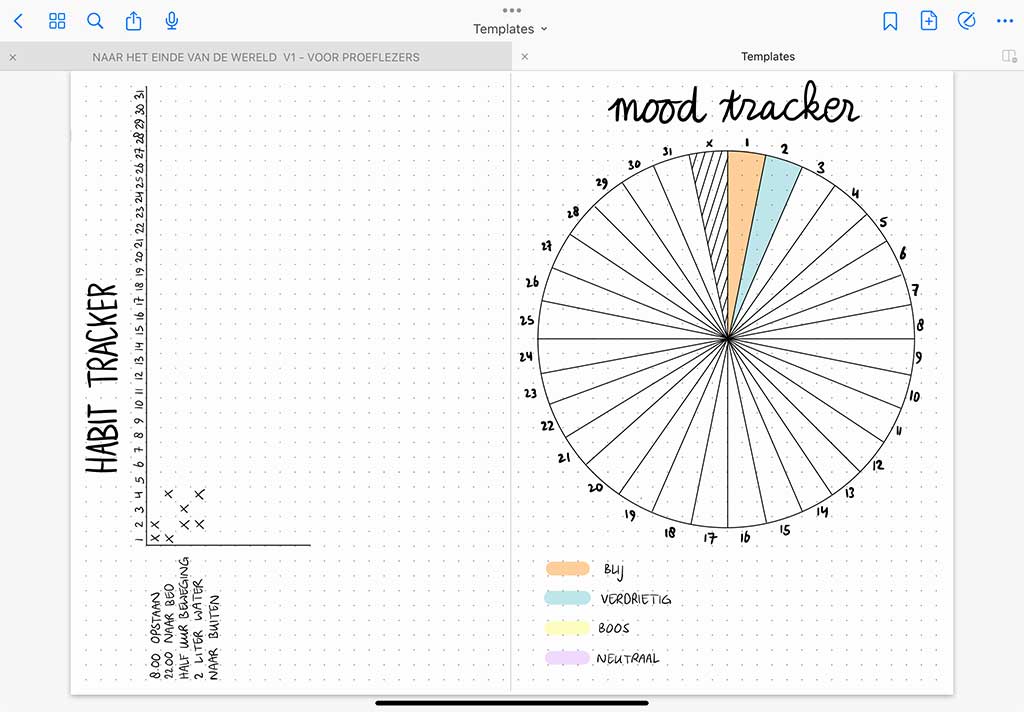 Voorbeeld van habit en mood tracker in GoodNotes