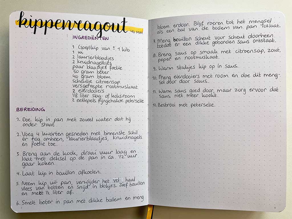 Recept in journal als receptenboek