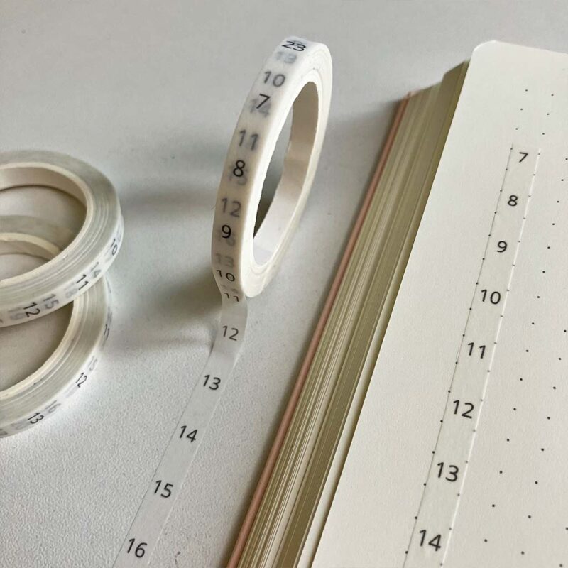 washi tape met tijden horizontaal van 7 tot 23 uur